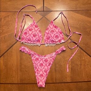 Pink Patterned Bikini with Lace